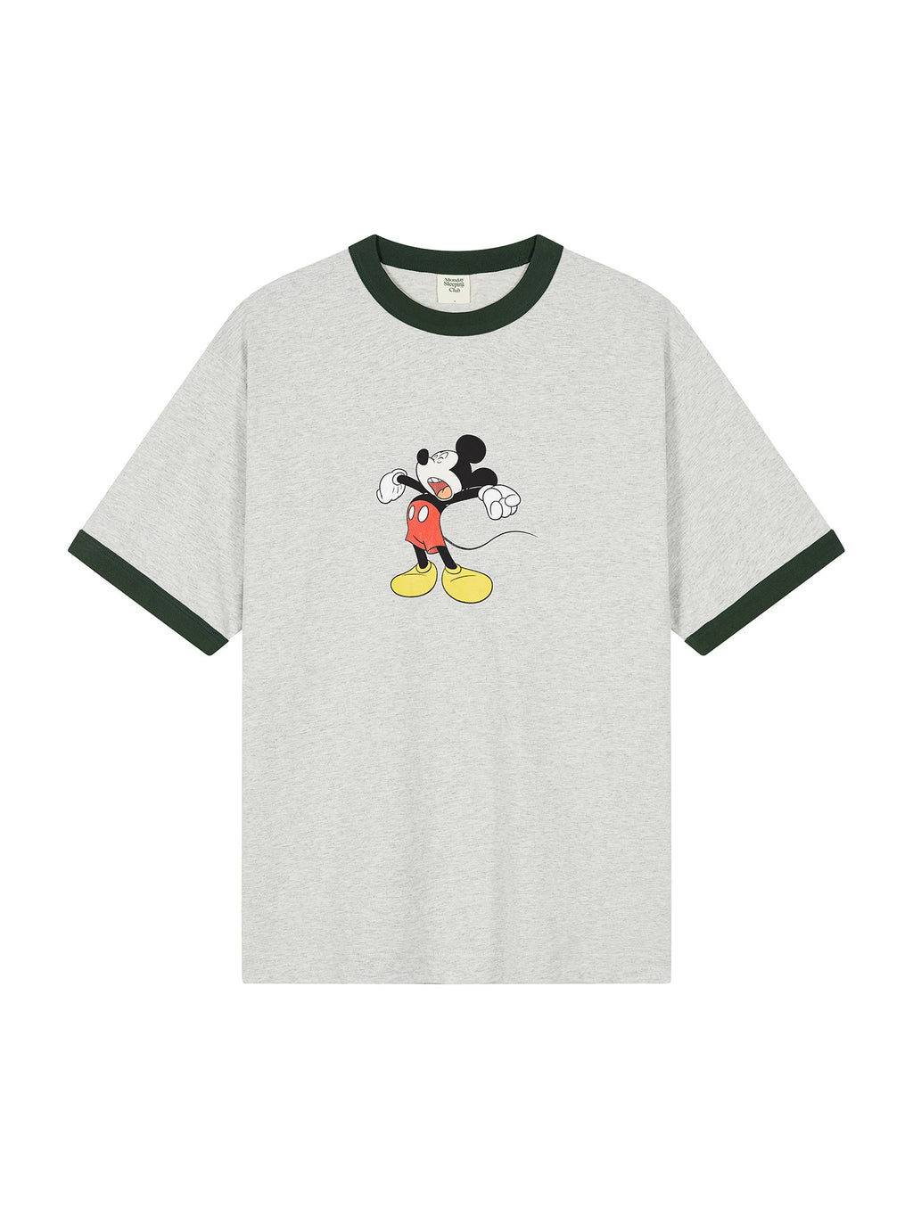Mondaysleepingclub & DISNEY collaboration series "Lazy Mickey" color-blocked collar printed T-shirt