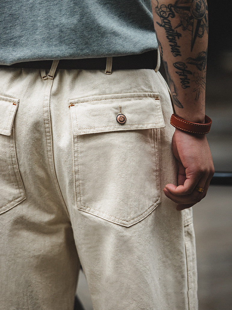 French hemp retro worker pants embryo white cottonseed shell American loose twill French Pant