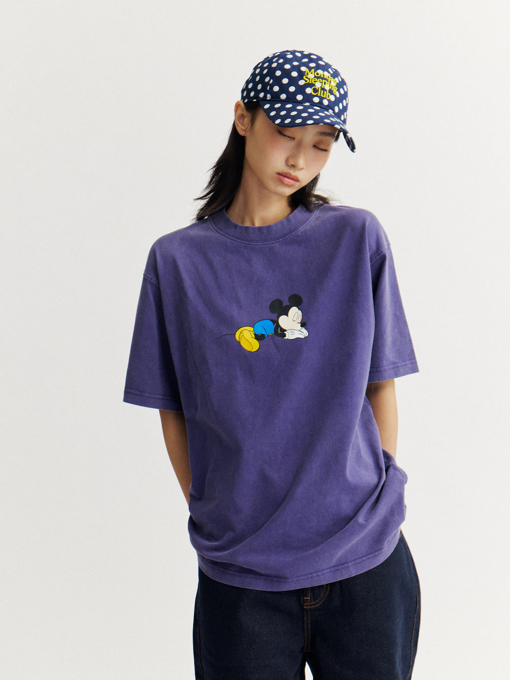 Monday Sleeping Club & DISNEY collaboration collection "Sleeping Mickey" washed printed short-sleeve T-shirt