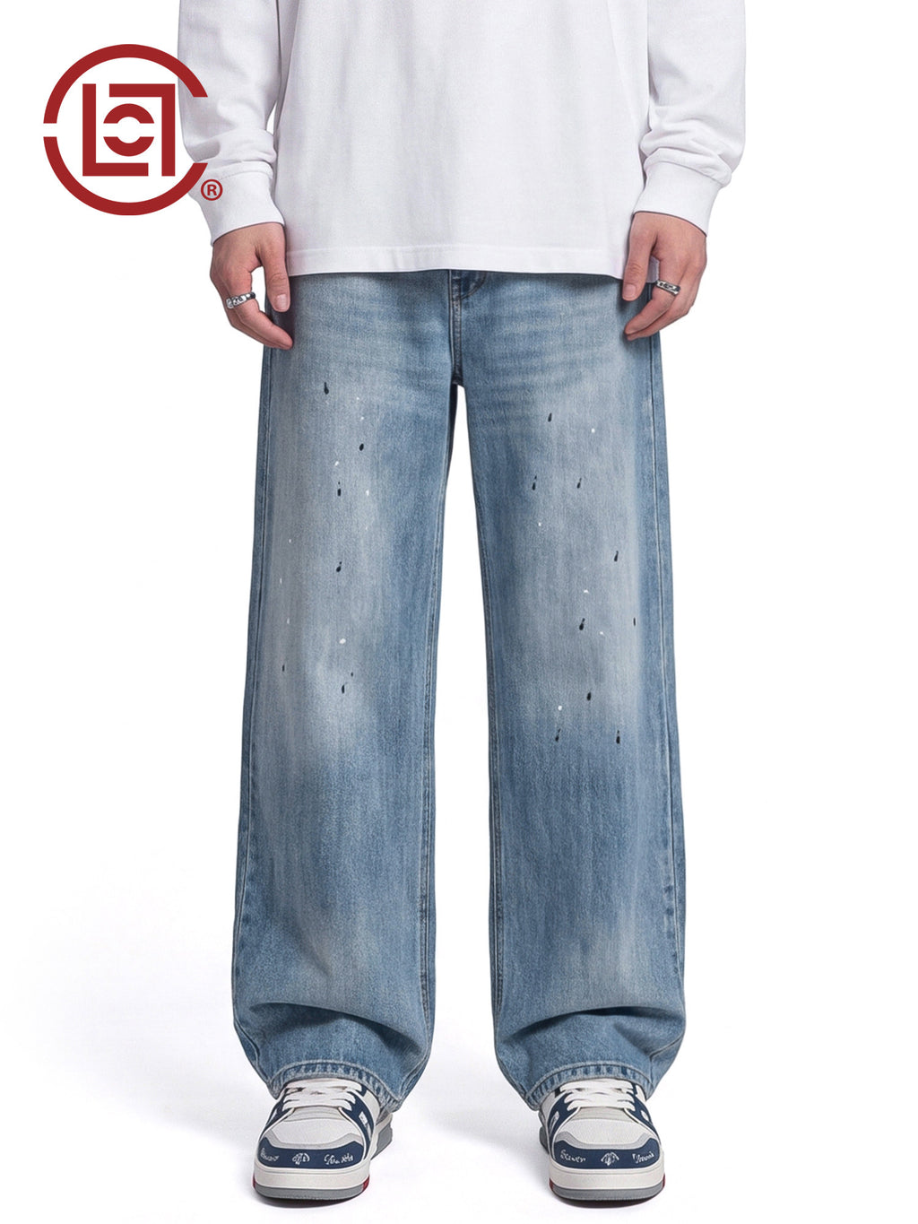 CLOTTEE by CLOT Street Ink Splash Wide-Leg Jeans for Men, New Autumn Trendy Loose Straight-Leg Long Pants K