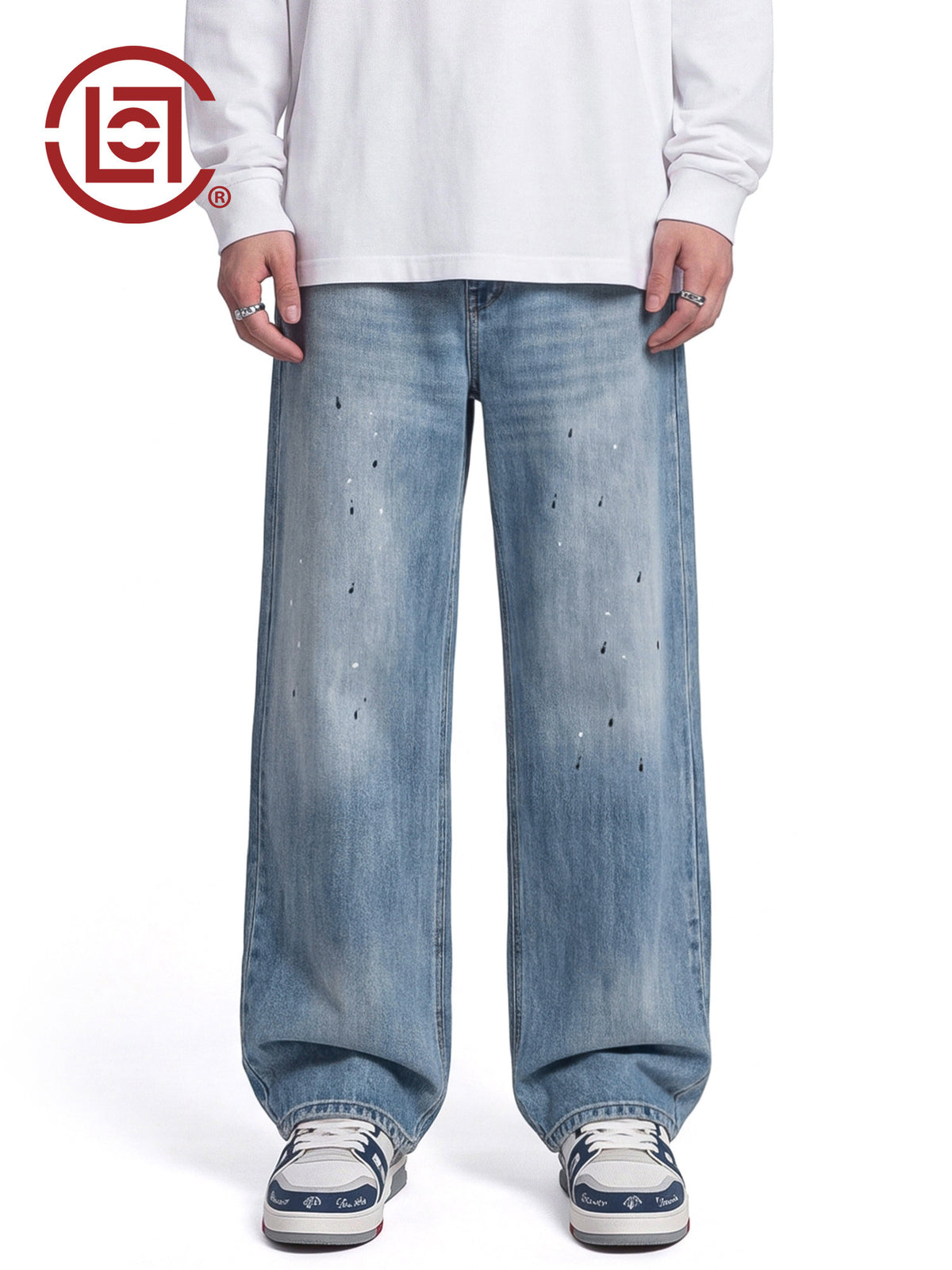 CLOTTEE by CLOT Street Ink Splash Wide-Leg Jeans for Men, New Autumn Trendy Loose Straight-Leg Long Pants K