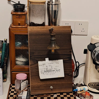 Pre-loved hand-made, old-fashioned, wabi-sabi, retro living room, bedroom, bedside, hallway, aisle, B&B, café, solid wood board table lamp