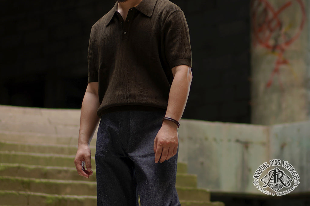 AnnualRing Annual Ring Tailor Lapel Knit Polo Shirt American Retro Casual Xinjiang Cotton Short Sleeve T-Shirt Summer