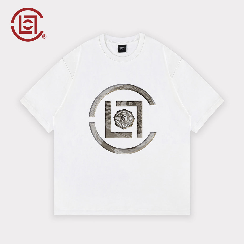 CLOTTEE by CLOT, Chinese-style Tai Chi printed short-sleeve T-shirt, unisex summer cooling pure cotton black top K