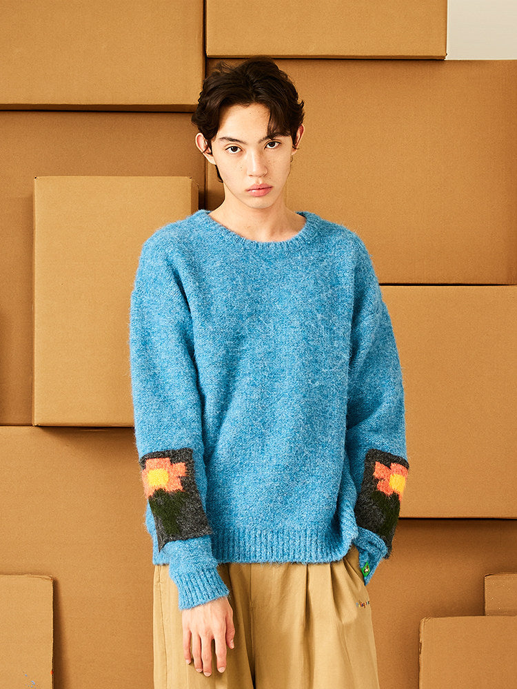 Melting Sadness knitted small floral pullover couple knit loose sweater spring top