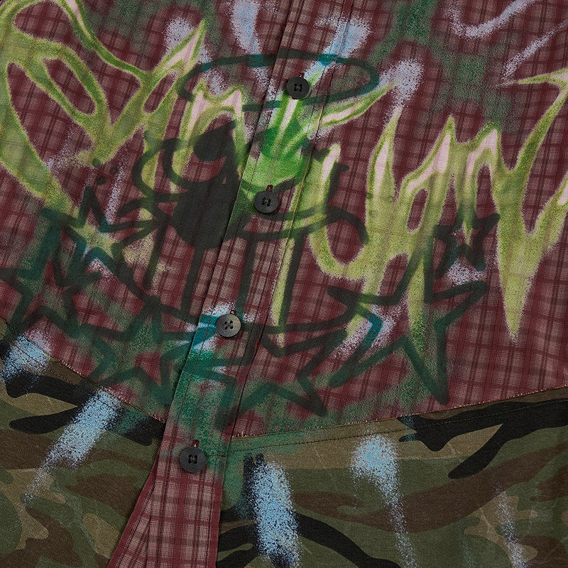 BUMPY Unisex Graffiti Patchwork Camouflage Plaid Shirt