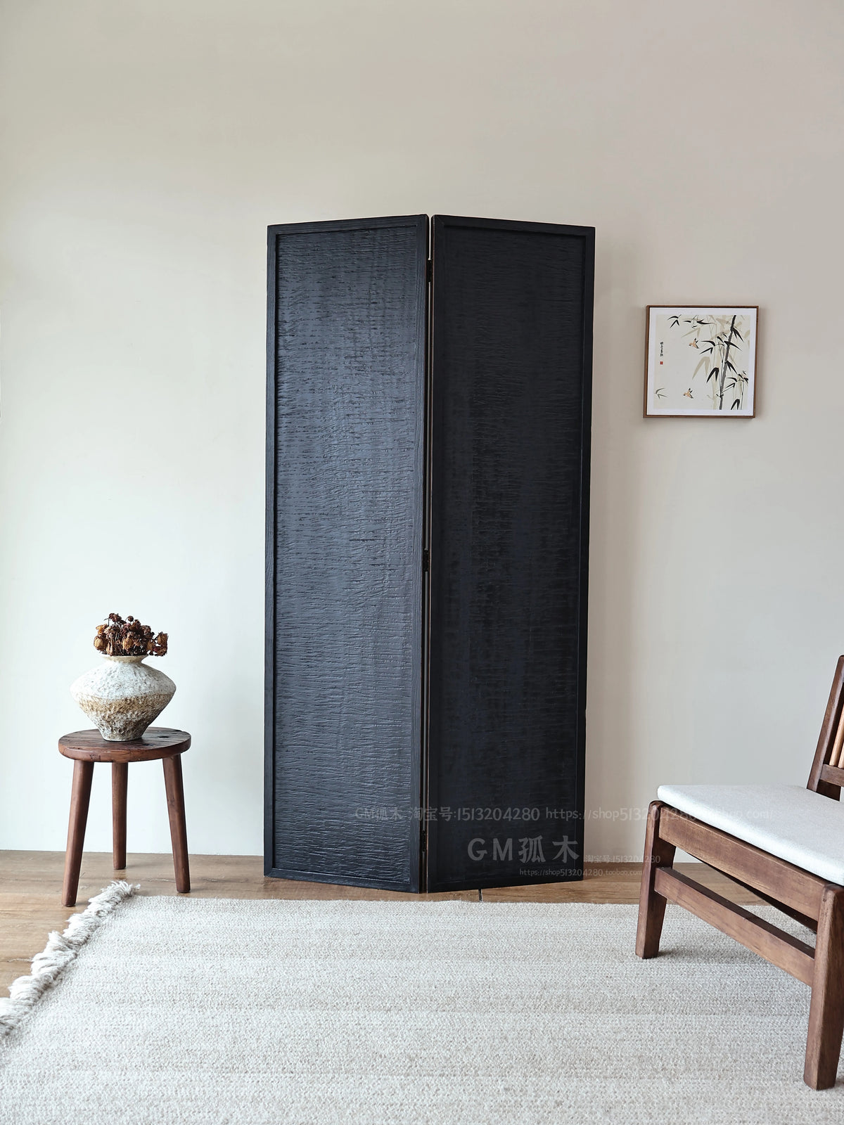 Wabi-sabi screen partition Chinese solid wood mobile folding background wall designer B&B furniture tea room into the hotel