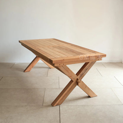 Old teak long table, outdoor Southeast Asian vintage square dining table, homestay hotel villa full solid wood conference table