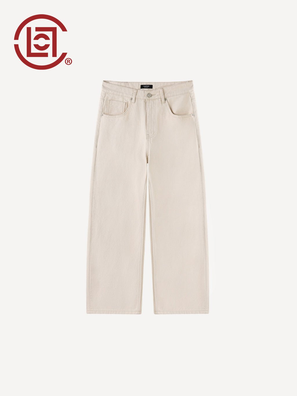 CLOTTEE by CLOT Off-White Loose Washed Jeans for Men, Pure Cotton Straight-Leg Casual Long Pants for Autumn, K