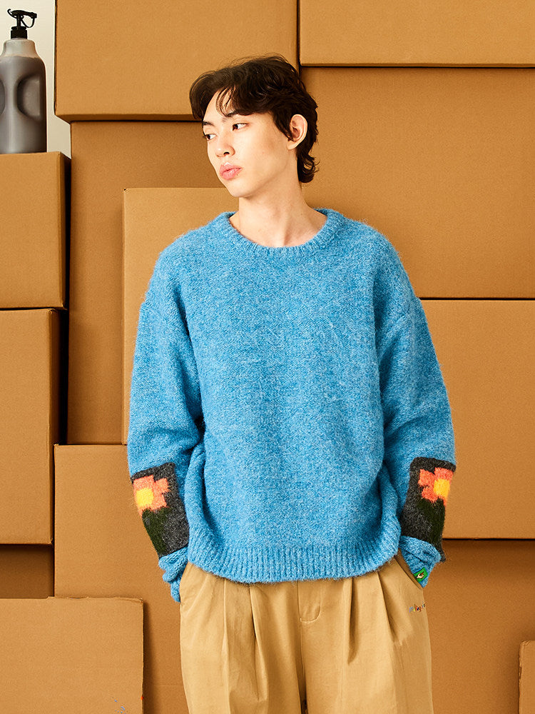 Melting Sadness knitted small floral pullover couple knit loose sweater spring top