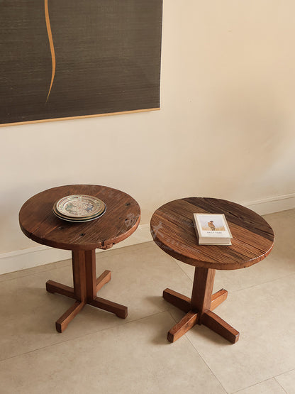 Wabi-sabi Wind Island George Single-Legged Round Coffee Table Solid Wood Master Design Dining Table Home Antique Weathered Pattern