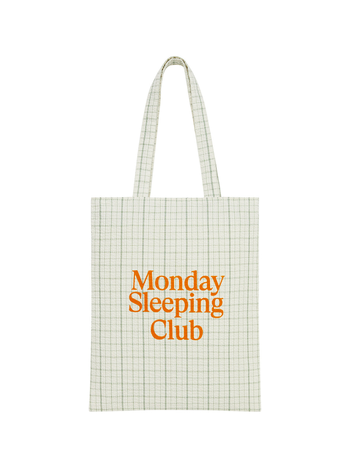 Monday Sleeping Club Standard font print vintage plaid tote bag