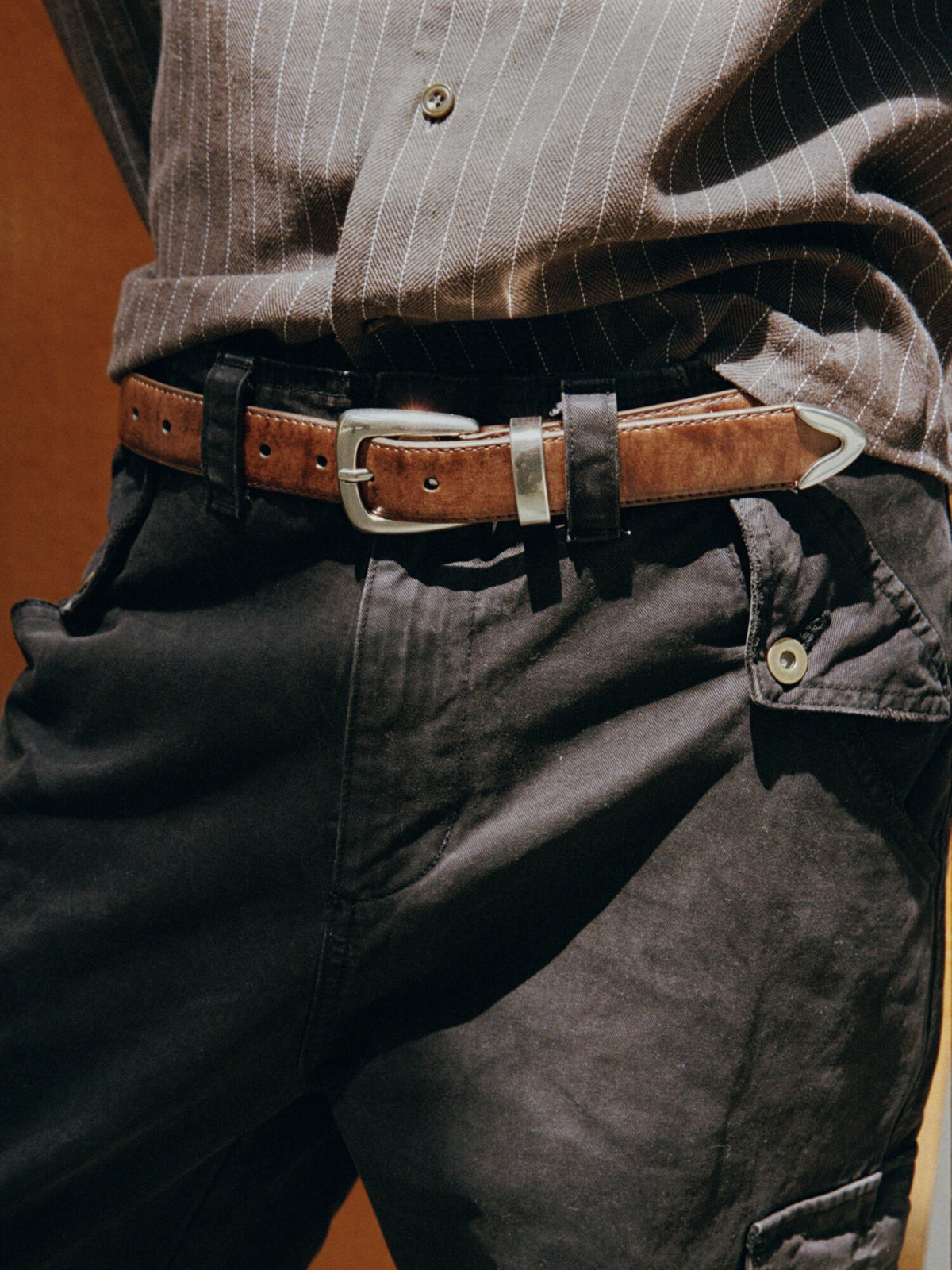 VLABMADE vintage old money style hand-polished distressed matte silver buckle belt * custom hardware top layer cowhide