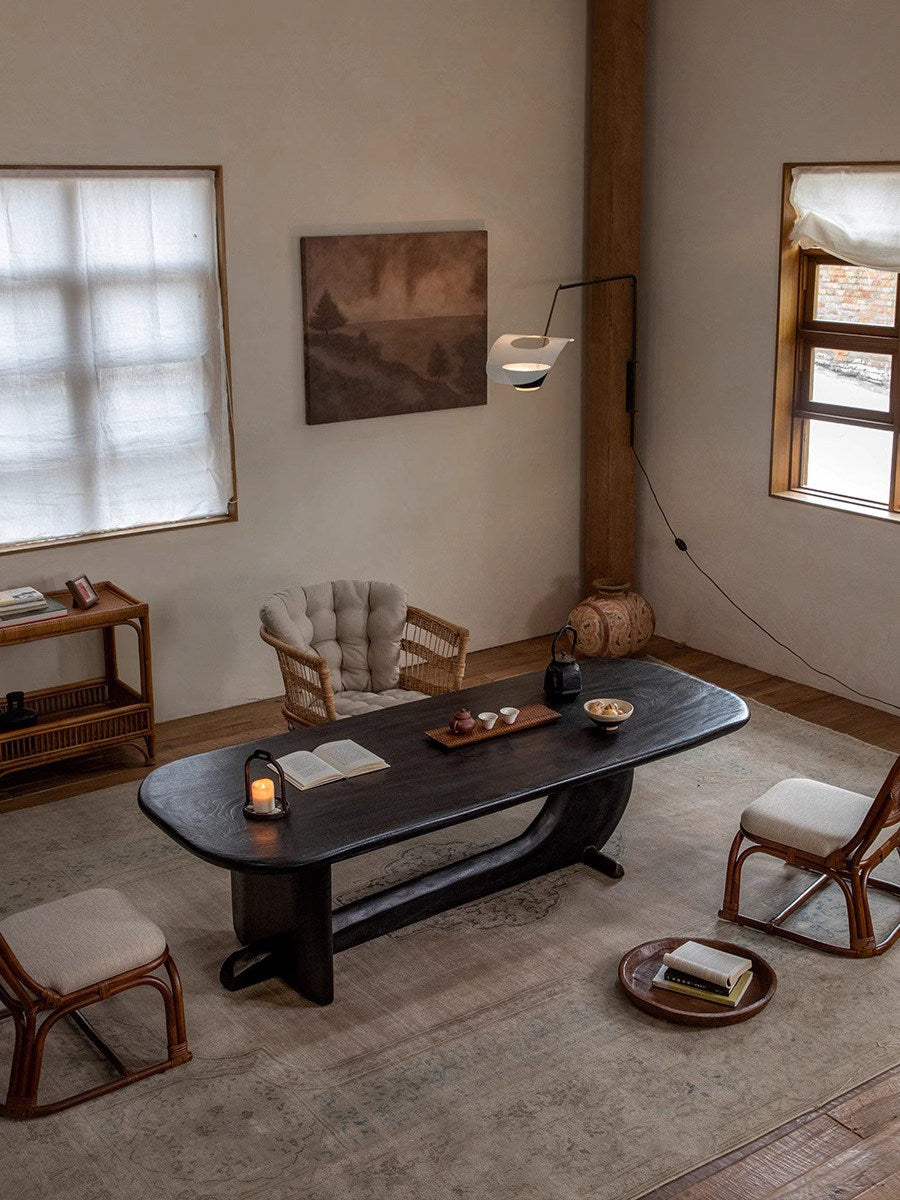 Whale Tea Table \ All-solid wood homestay creative tea table, Japanese wabi-sabi style tea room rectangular black table