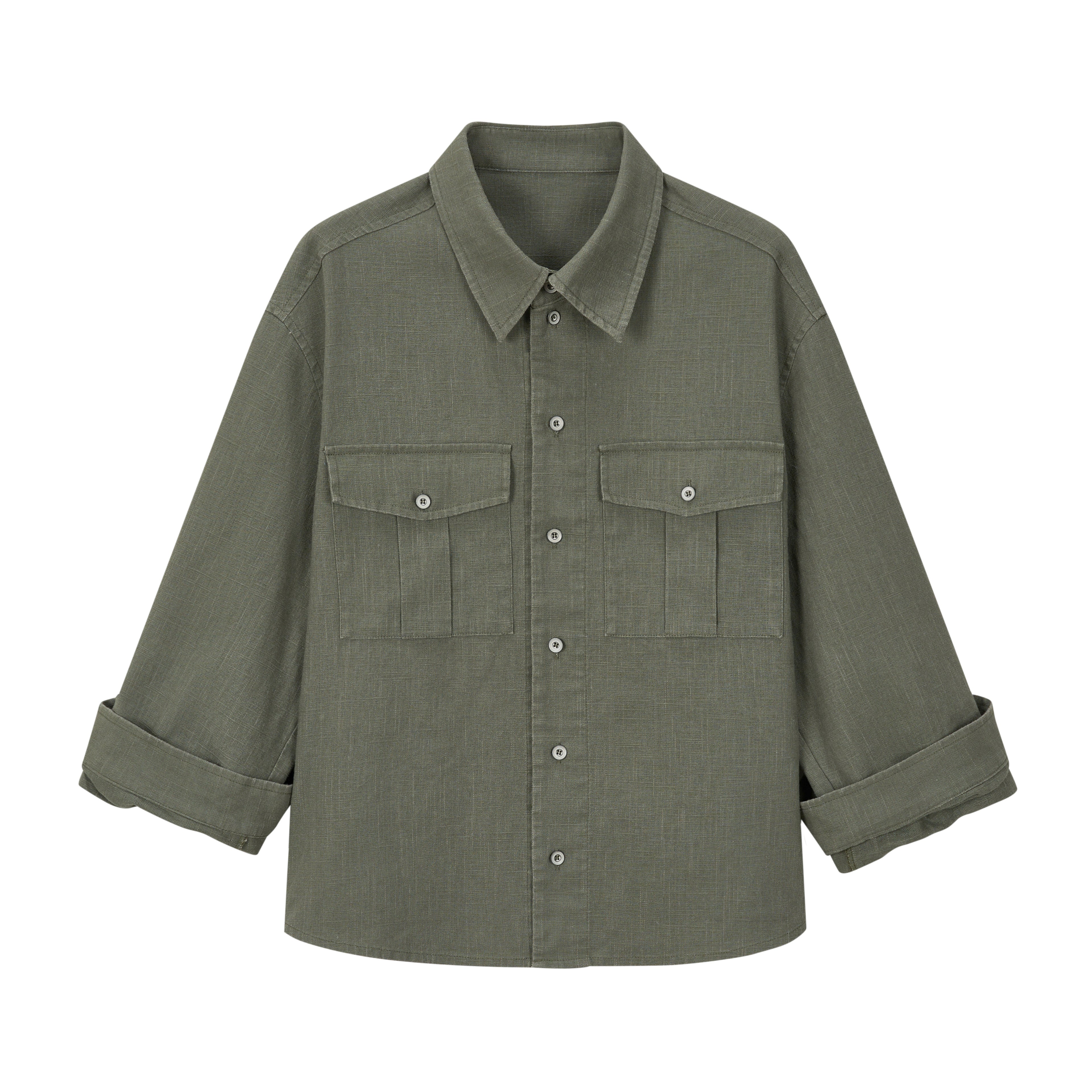 VLABMADE vintage hunting bag slub linen shirt, men's and women's autumn distressed three-quarter sleeve rolled sleeve jacket top