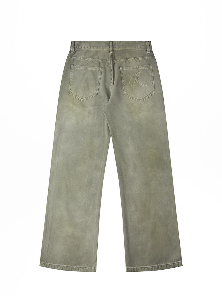 RECORDS INC. Speed Devil* Worn-out racing cargo pants Sage
