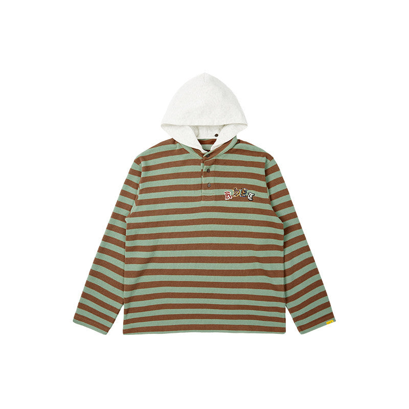 Randomevent Detachable Contrast Hooded Striped Long Sleeve Shirt Men's and Women's Tops 25SS