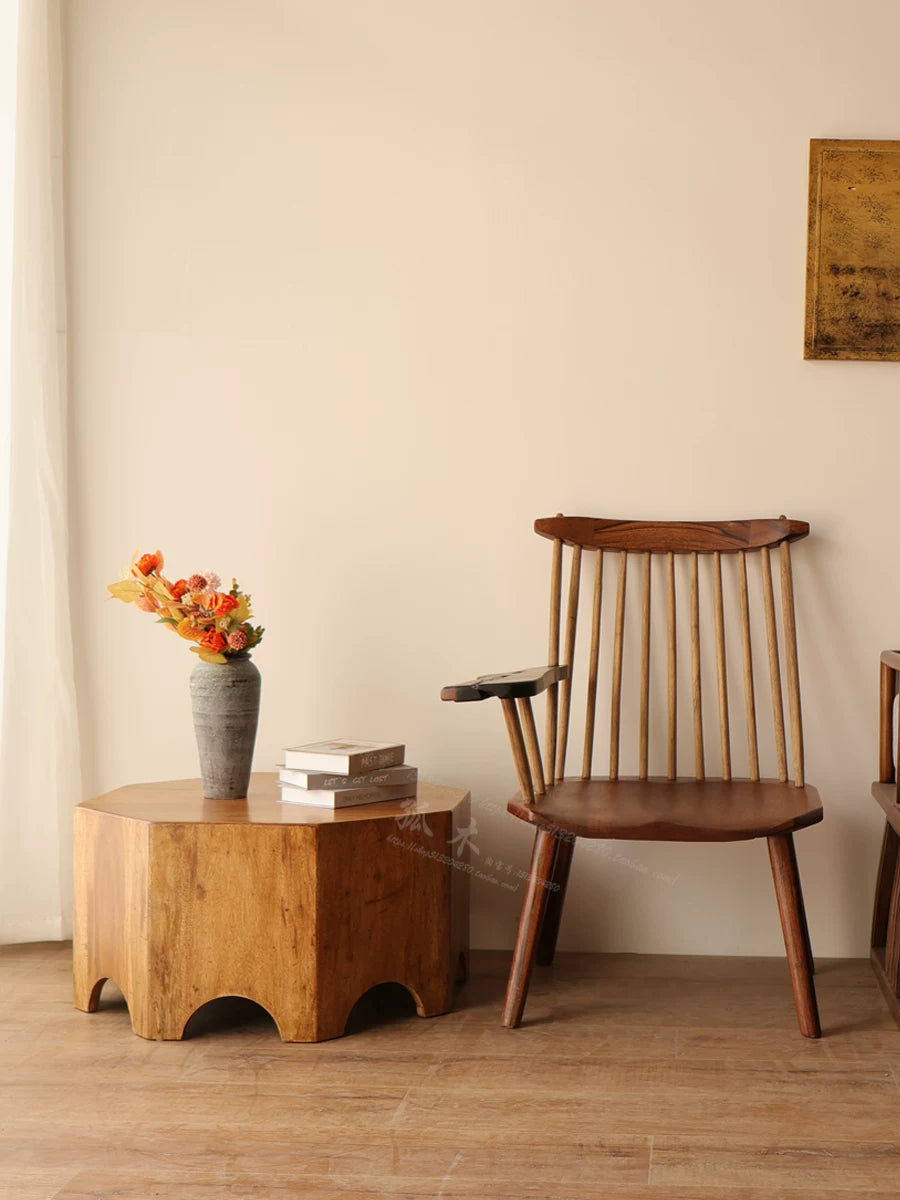 Wabi-sabi wind round table, imported solid wood living room, small apartment coffee table, creative retro Japanese side table, corner table