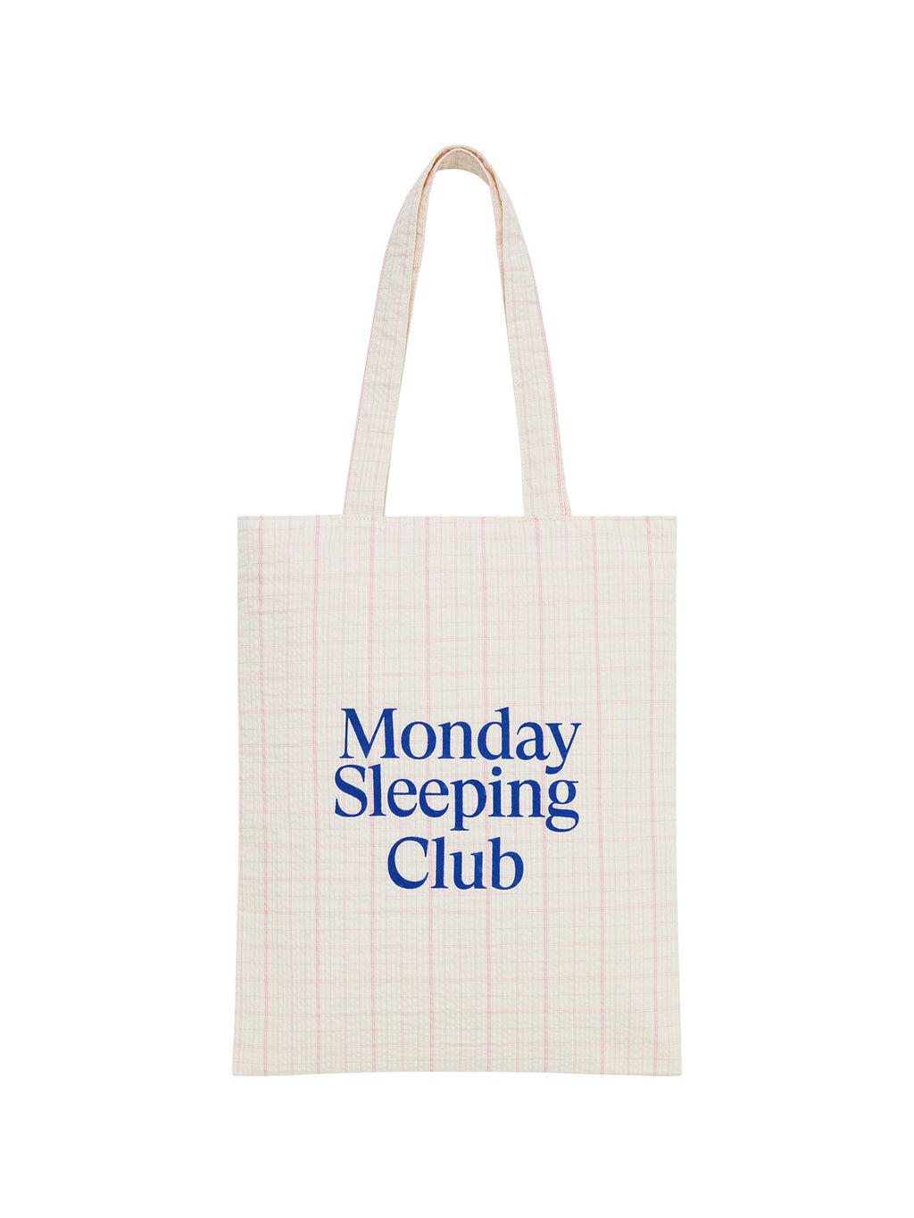 Monday Sleeping Club Standard font print vintage plaid tote bag