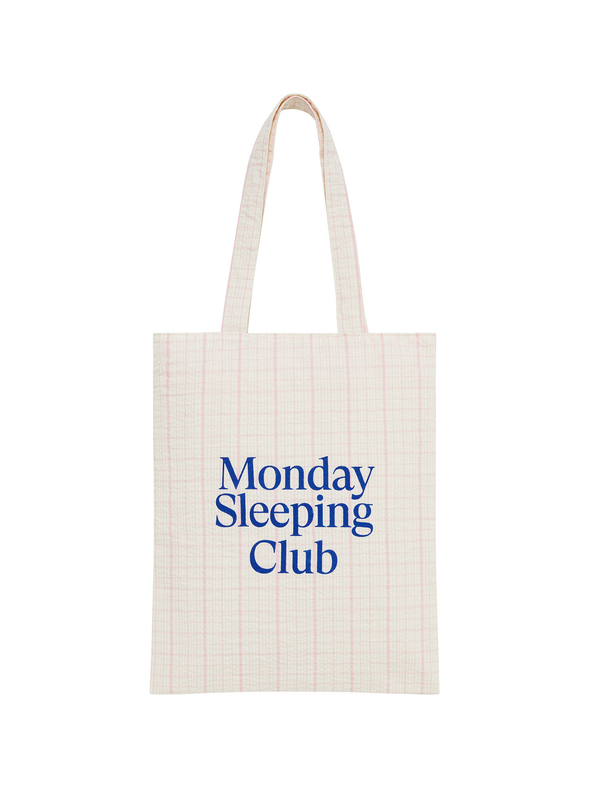 Monday Sleeping Club Standard font print vintage plaid tote bag