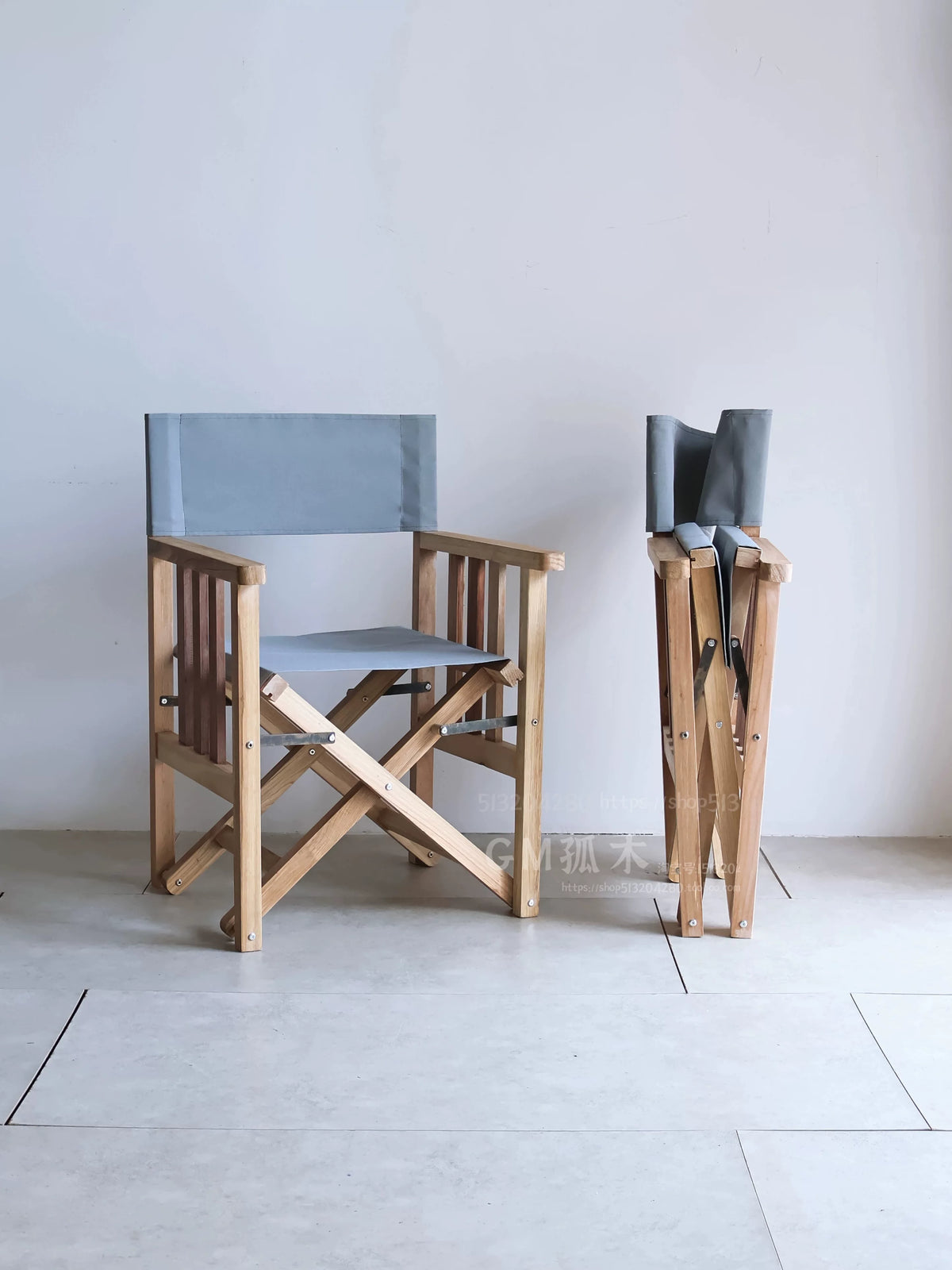Solid wood director's chair, foldable canvas outdoor courtyard leisure chair, backrest chair, portable camping teak