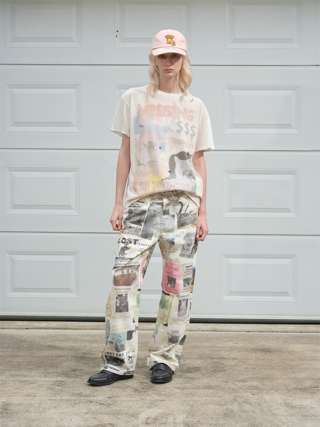 SONGAADON 26FW MISSING CAT three-dimensional hot painting hot diamond linen light T-shirt