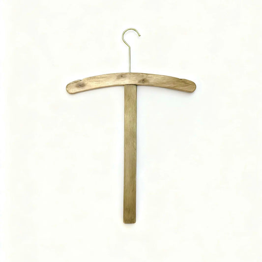 Used solid wood high-end hanger custom with engraved lettering, vintage seamless high-end hanger counter, brand metal garment support