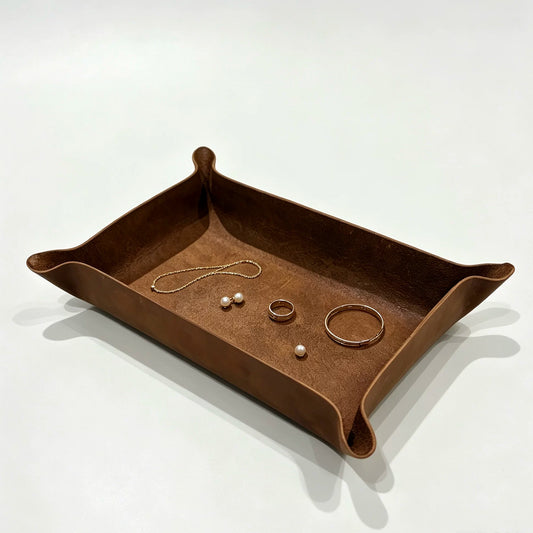 Nordic double-sided leather, genuine leather, cowhide storage, miscellaneous item organization, desktop coffee table, remote control, handmade box, key tray