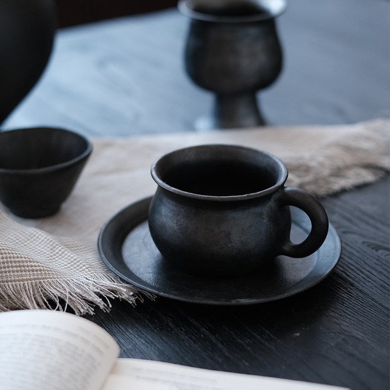 Several black pottery Tibetan intangible cultural heritage handmade black black pottery cups, milk tea cups, tea cups, coffee cups, household items, retro