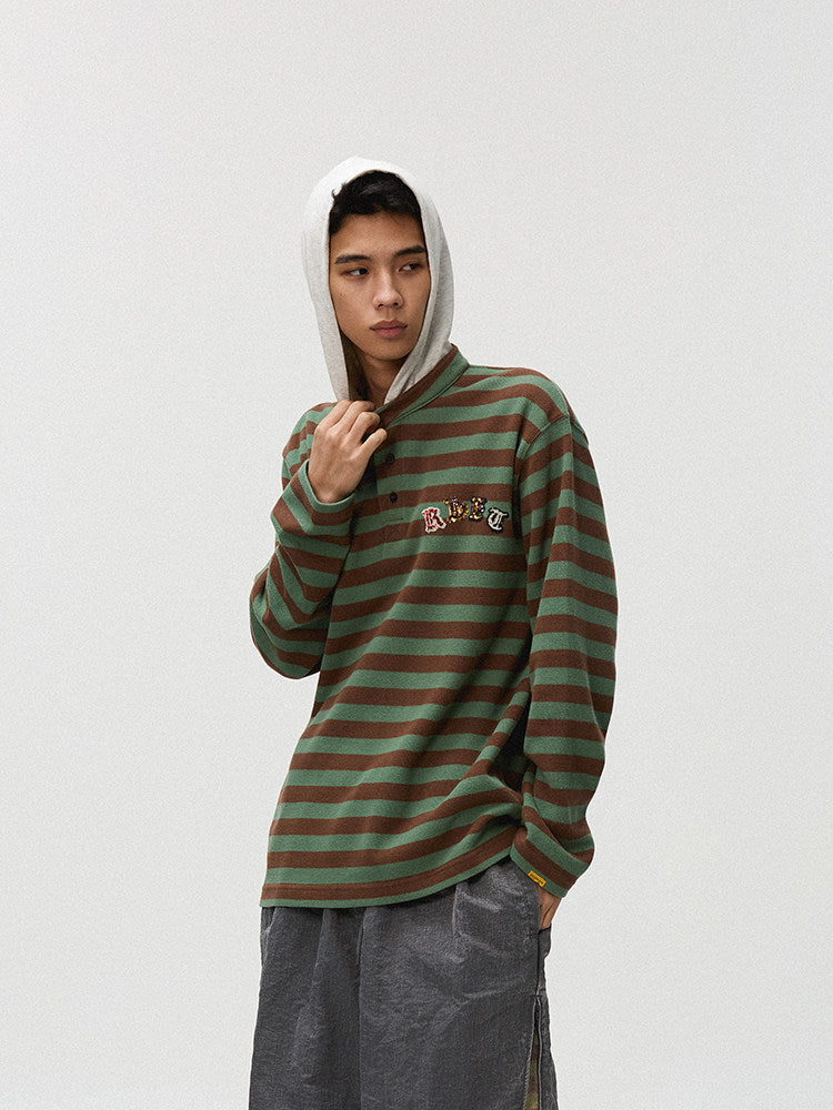 Randomevent Detachable Contrast Hooded Striped Long Sleeve Shirt Men's and Women's Tops 25SS