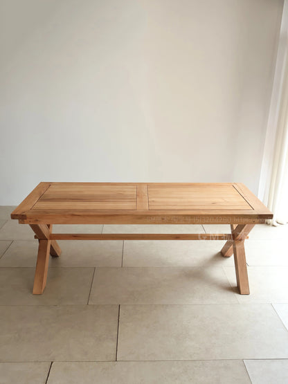 Old teak long table, outdoor Southeast Asian vintage square dining table, homestay hotel villa full solid wood conference table