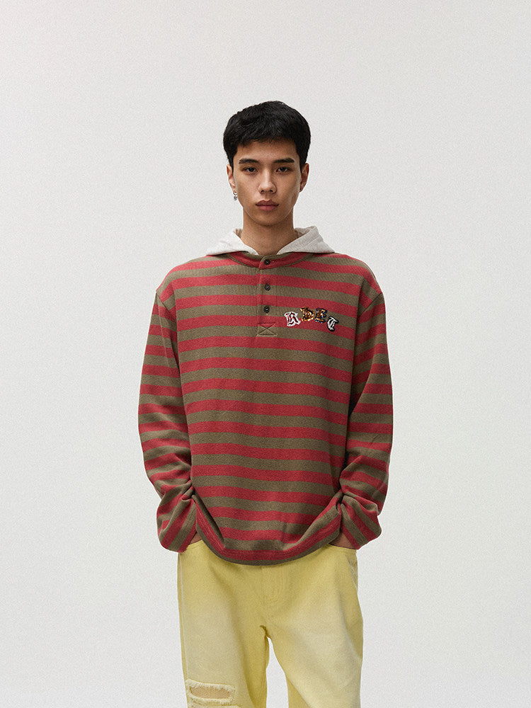 Randomevent Detachable Contrast Hooded Striped Long Sleeve Shirt Men's and Women's Tops 25SS