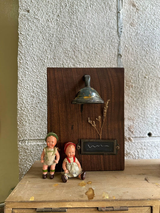 Mini vintage-style black walnut wood panel lamp, vintage vintage night light, used desktop lamp, mini lamp doll