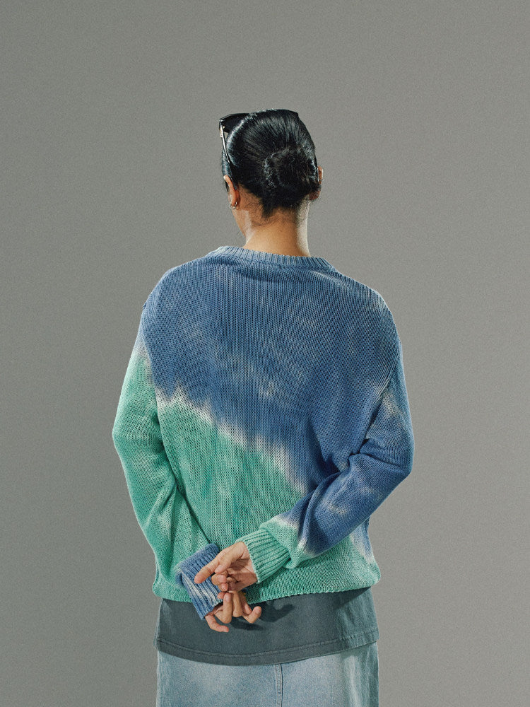 Randomevent Spring Couple Knitted Waves Zero Dye Distressed Sweater Unisex