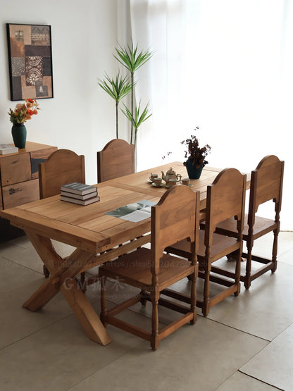 Old teak long table, outdoor Southeast Asian vintage square dining table, homestay hotel villa full solid wood conference table