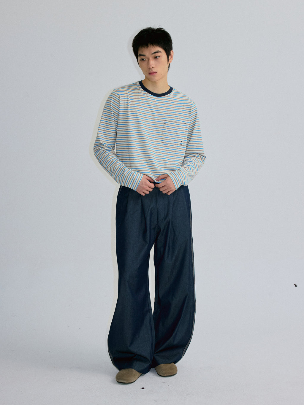 RoaringWild A Arch Roaring Beast draped wide-leg pants with scimitar design men's casual pants