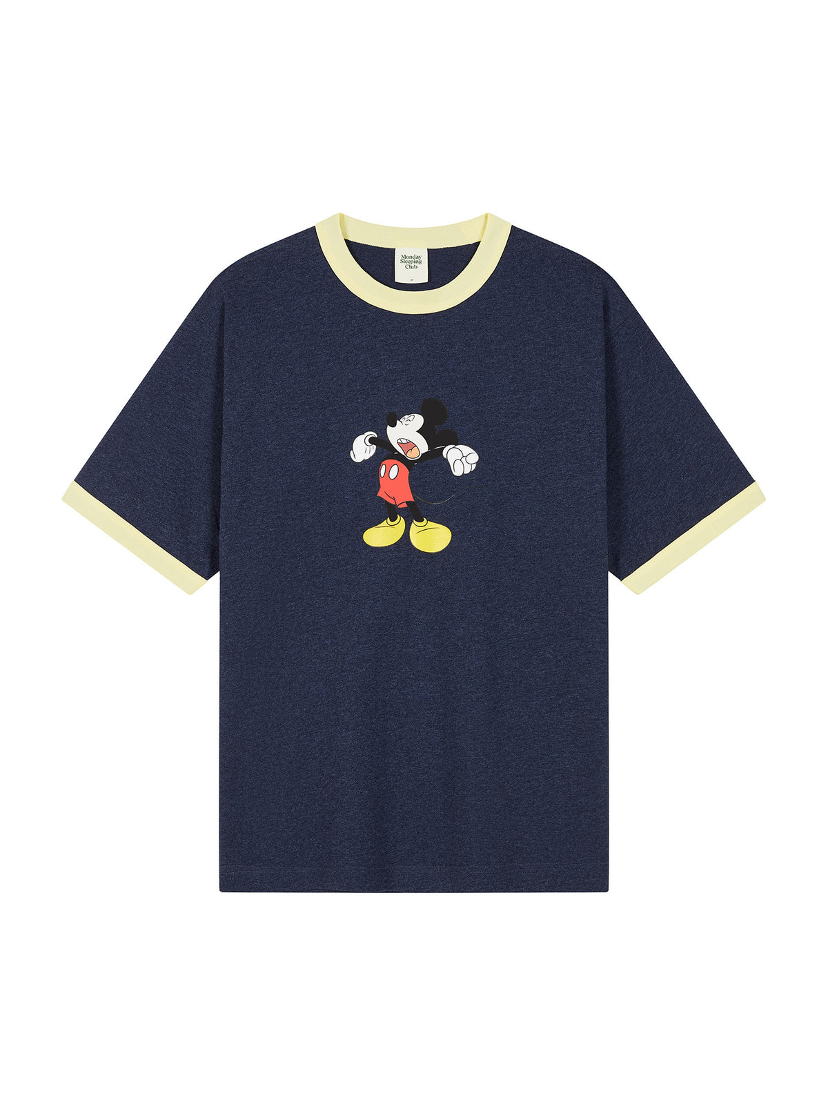 Mondaysleepingclub & DISNEY collaboration series "Lazy Mickey" color-blocked collar printed T-shirt