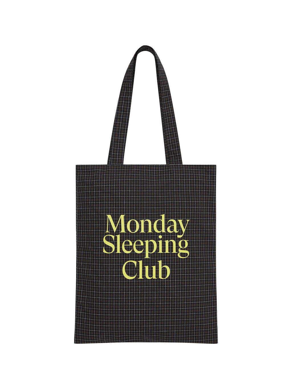 Monday Sleeping Club Standard font print vintage plaid tote bag
