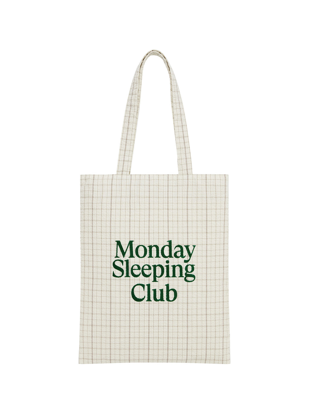 Monday Sleeping Club Standard font print vintage plaid tote bag