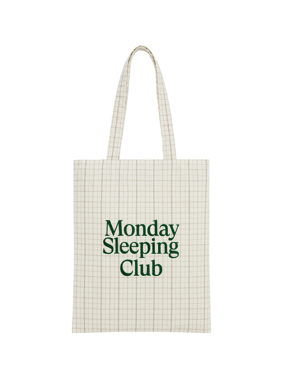 Monday Sleeping Club Standard font print vintage plaid tote bag