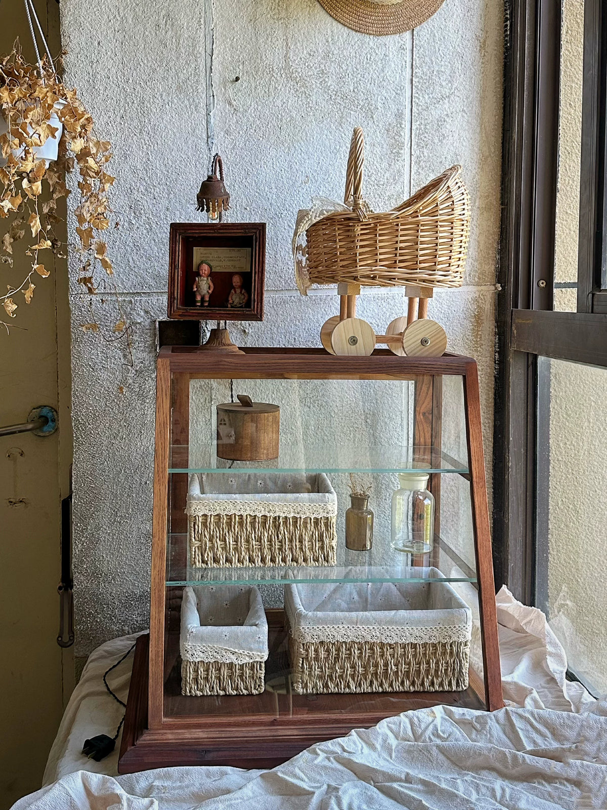 Vintage-style glass display cabinets