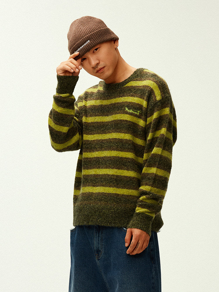 Randomevent Spring Contrasting Striped Sweater Couple Knit Top Slouchy