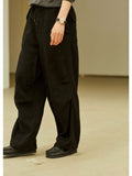 U.Sage SS25 (USAGE) OverTRS Vintage Jacquard Texture Cotton & Linen Silhouette Leg Drawstring Parachute Pants