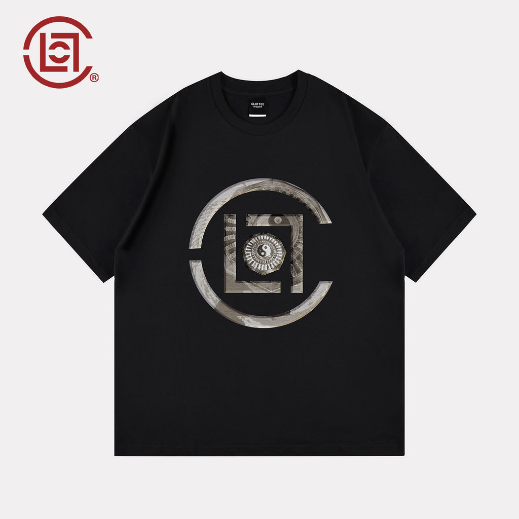 CLOTTEE by CLOT, Chinese-style Tai Chi printed short-sleeve T-shirt, unisex summer cooling pure cotton black top K