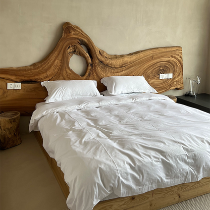 Wabi-sabi style solid wood king bed Japanese-style 1.8m double bed, 1.5m solid wood bed, homestay bedroom furniture