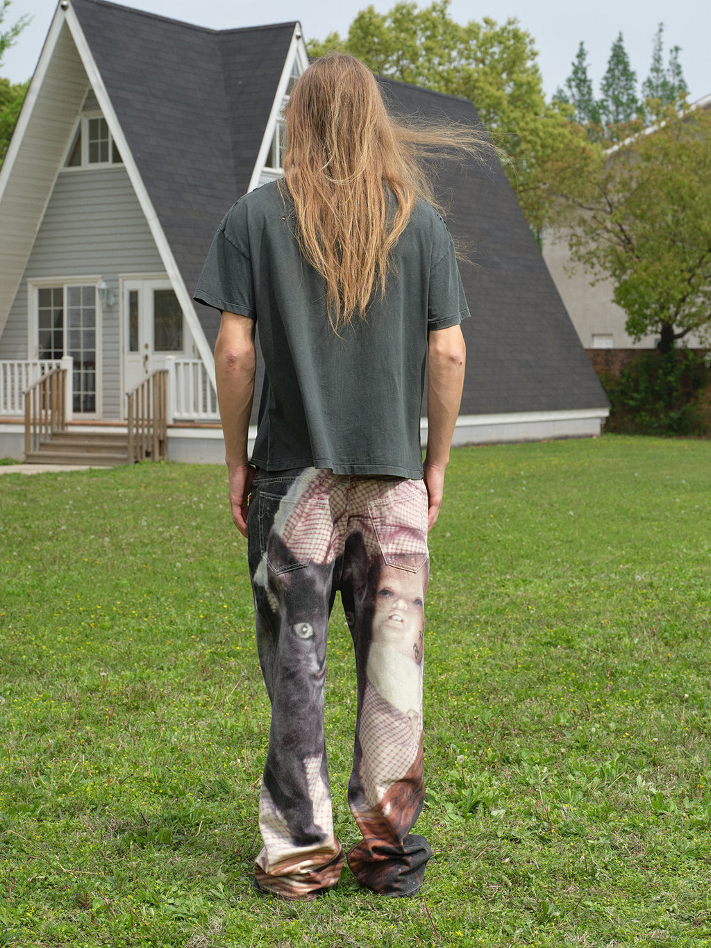 SONGAADON 26FW Cradle Cat Digital Print Jeans