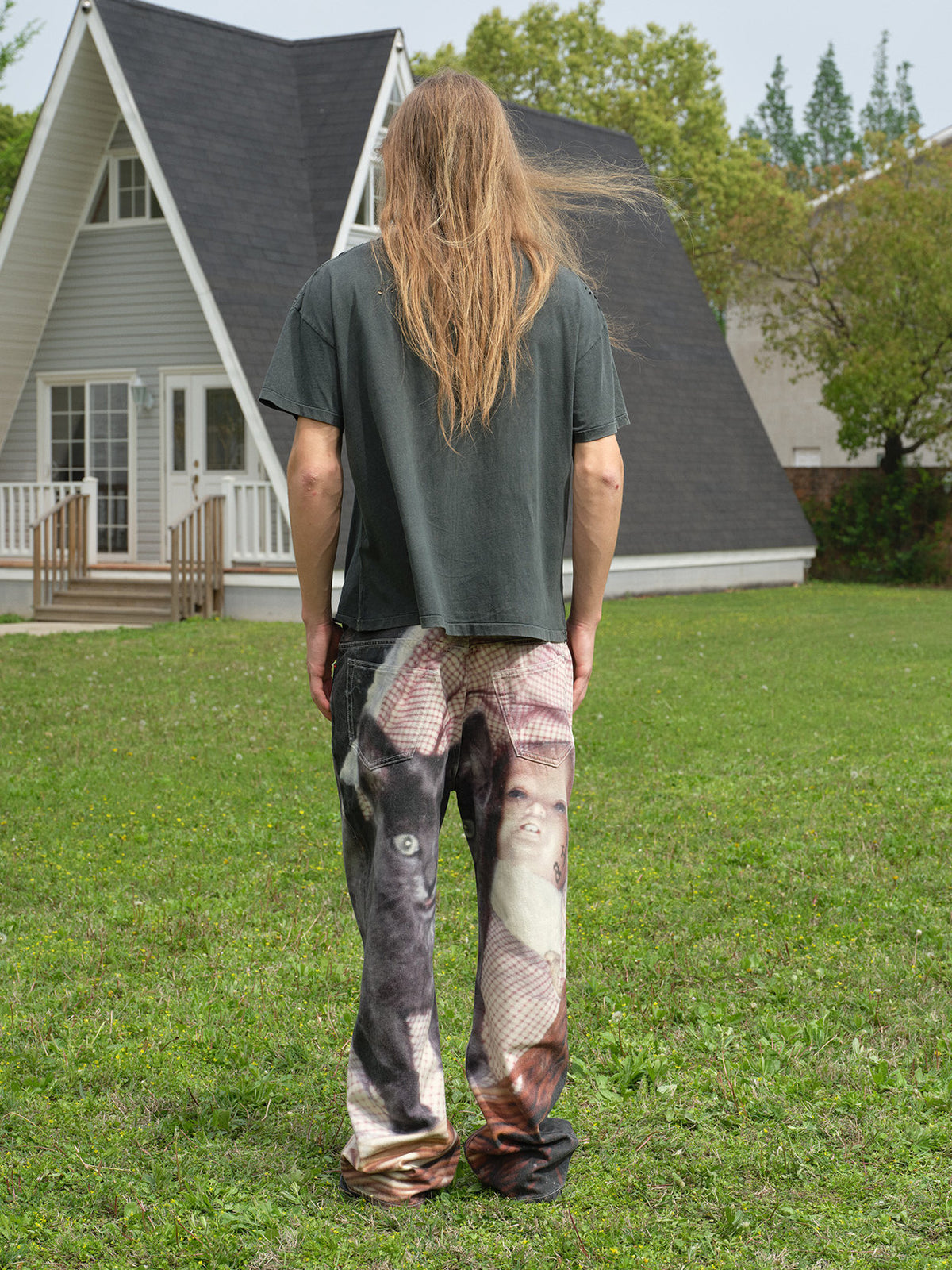 SONGAADON 26FW Cradle Cat Digital Print Jeans
