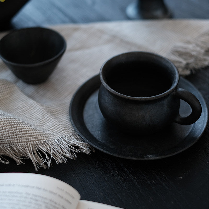 Several black pottery Tibetan intangible cultural heritage handmade black black pottery cups, milk tea cups, tea cups, coffee cups, household items, retro