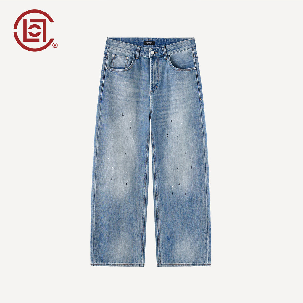 CLOTTEE by CLOT Street Ink Splash Wide-Leg Jeans for Men, New Autumn Trendy Loose Straight-Leg Long Pants K
