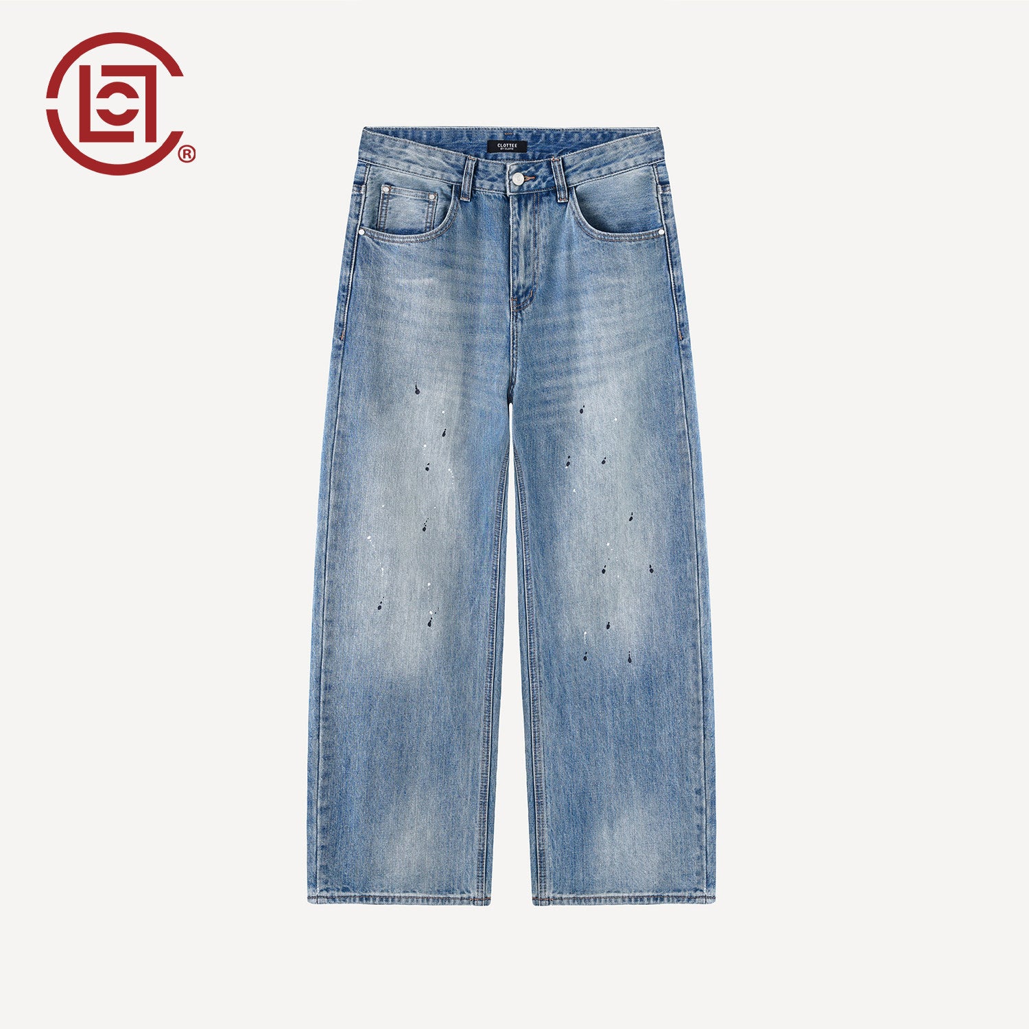 CLOTTEE by CLOT Street Ink Splash Wide-Leg Jeans for Men, New Autumn Trendy Loose Straight-Leg Long Pants K